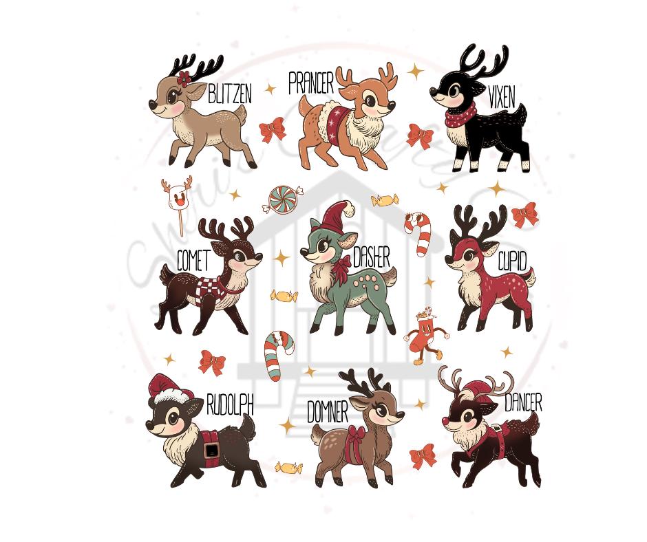 Santa's Reindeer- Christmas DTF Transfer Prints- Ready To Press