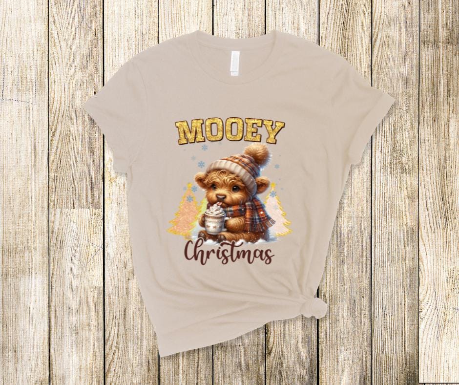 Mooey Christmas Cute Cow- Christmas Cow DTF Transfer Print- Ready To Press
