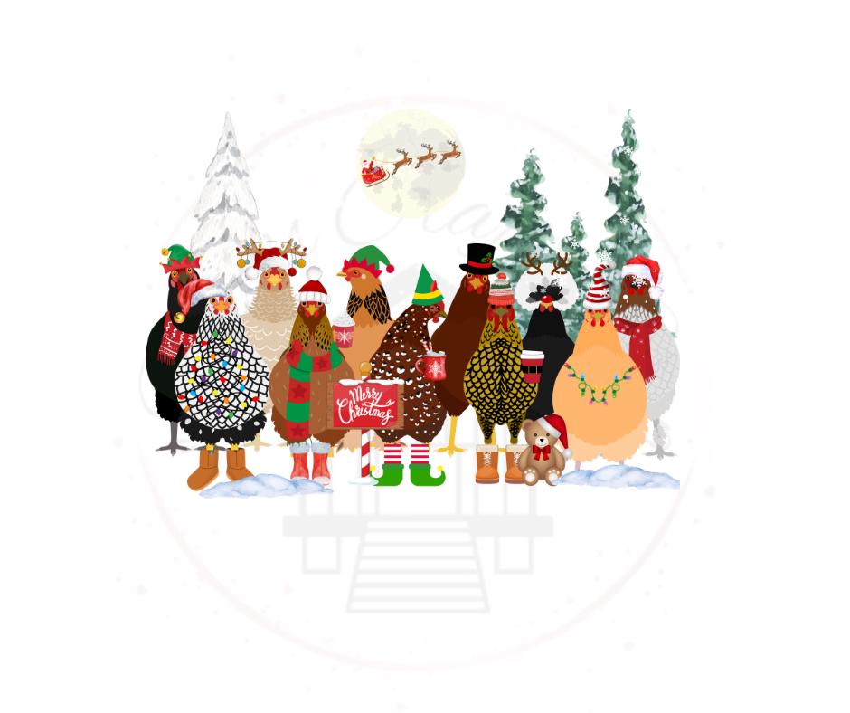 Chickens Searching The Sky On Christmas- DTF Tranfer Prints- Ready To Press
