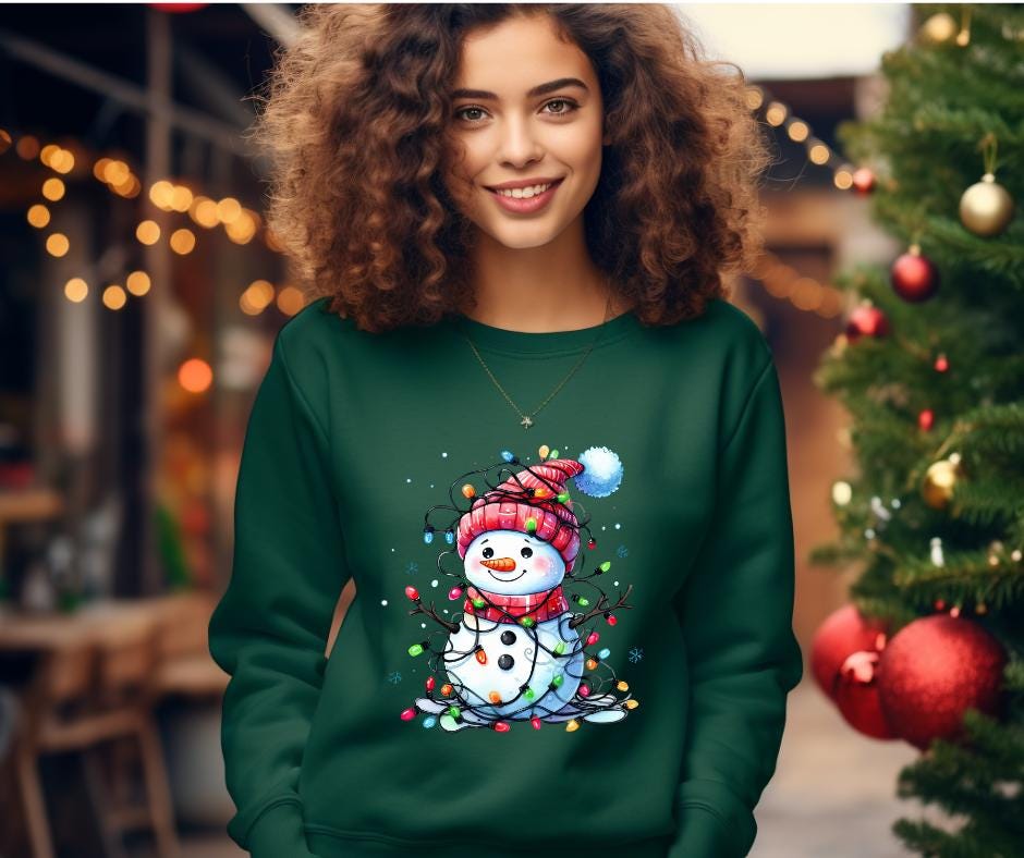 Cute Christmas Snowman With Christmas Lights- DTF Transfer Print- Ready To Press