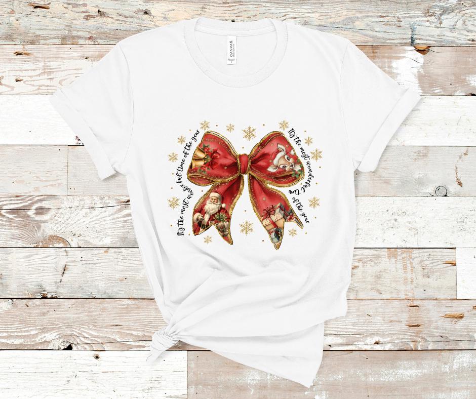 Vintage Christmas Coquette Bow With Reindeer- Christmas DTF Transfer Print- Ready To Press