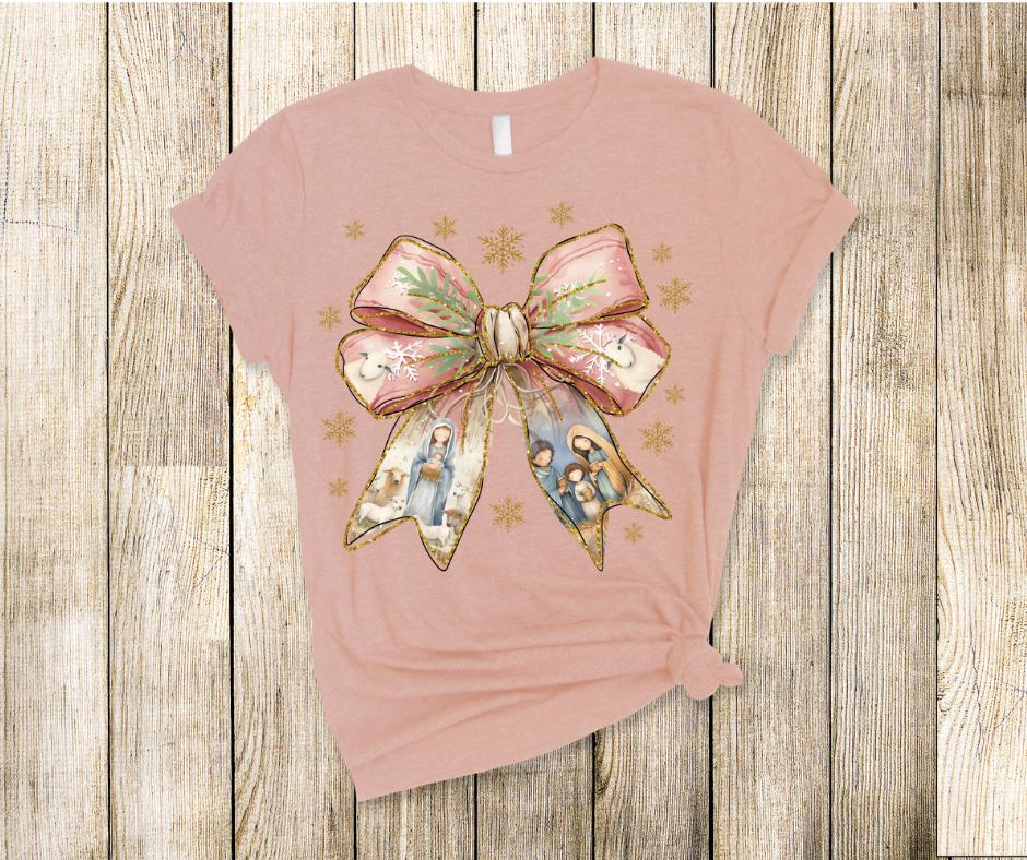 Jesus Christmas Coquette Bow- Christmas Bow DTF Transfer Print- Ready To Press