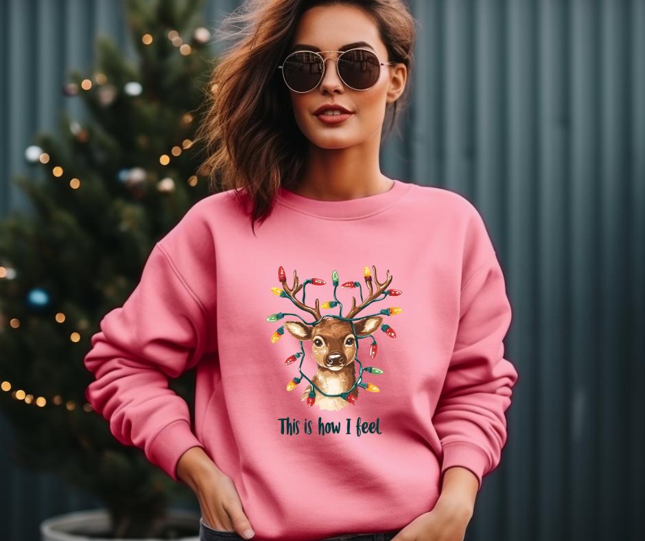This Is How I feel Deer- Christmas Deer With Lights- DTF Transfer Print- Ready To Press