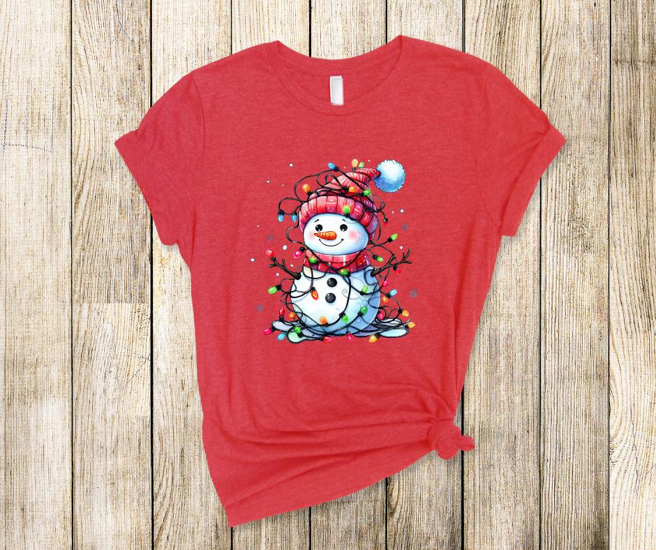 Cute Christmas Snowman With Christmas Lights- DTF Transfer Print- Ready To Press