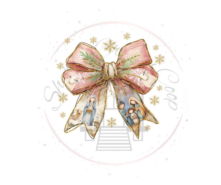 Jesus Christmas Coquette Bow- Christmas Bow DTF Transfer Print- Ready To Press