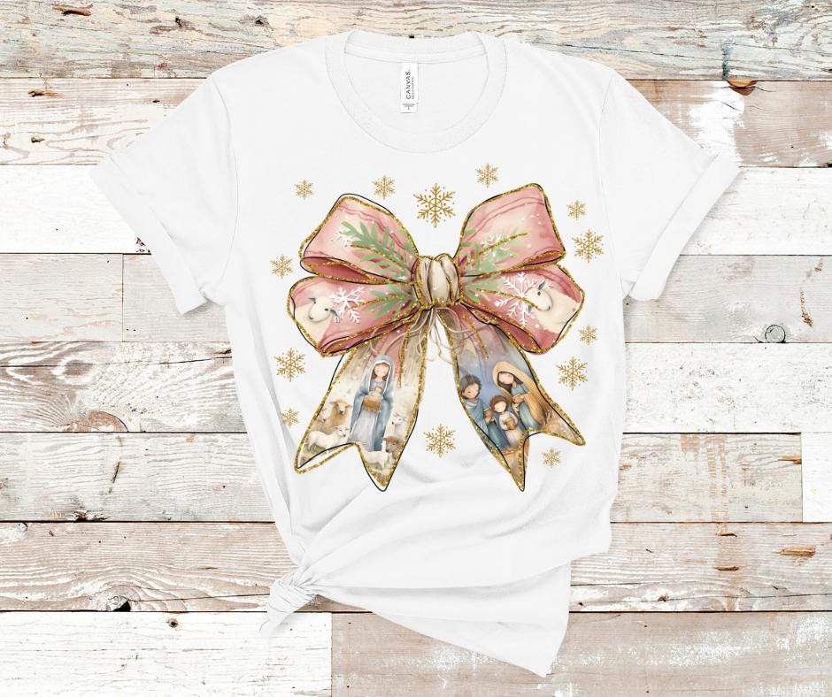 Jesus Christmas Coquette Bow- Christmas Bow DTF Transfer Print- Ready To Press