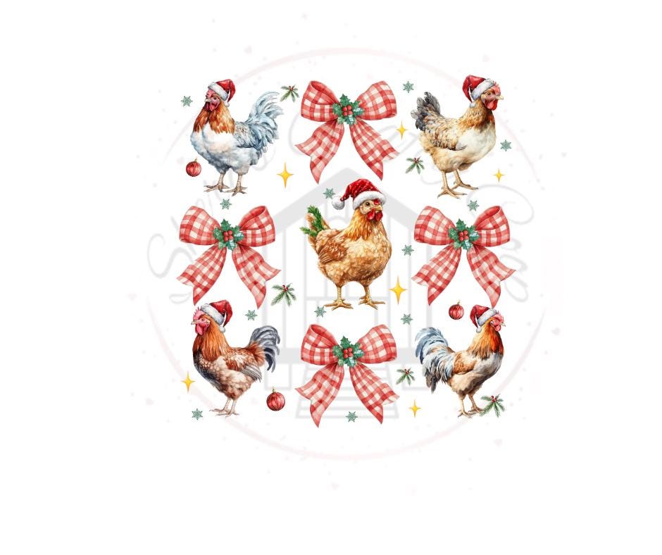 Coquette Christmas Chickens- Christmas DTF Transer Prints- Ready To Press