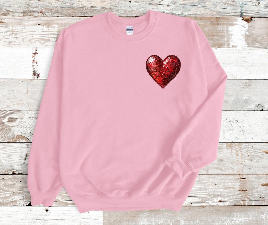 Faux Sequin Red Heart- Valentines Day DTF Transfer Print- Ready To Press
