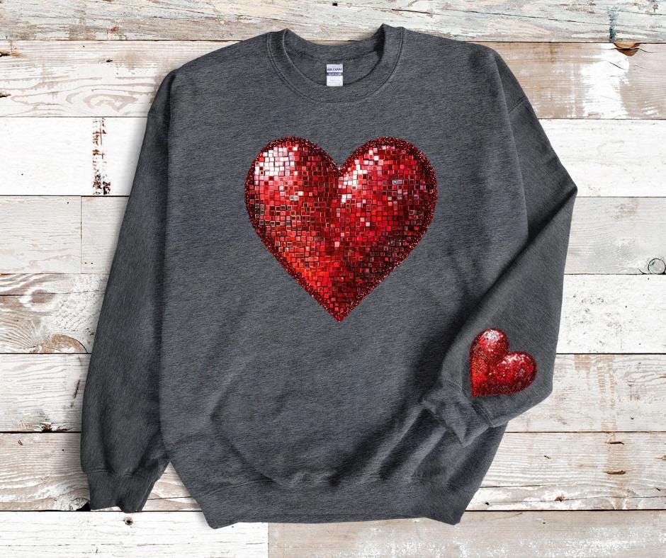 Faux Sequin Red Heart- Valentines Day DTF Transfer Print- Ready To Press