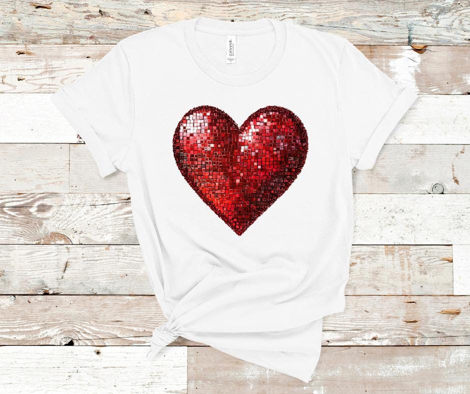 Faux Sequin Red Heart- Valentines Day DTF Transfer Print- Ready To Press