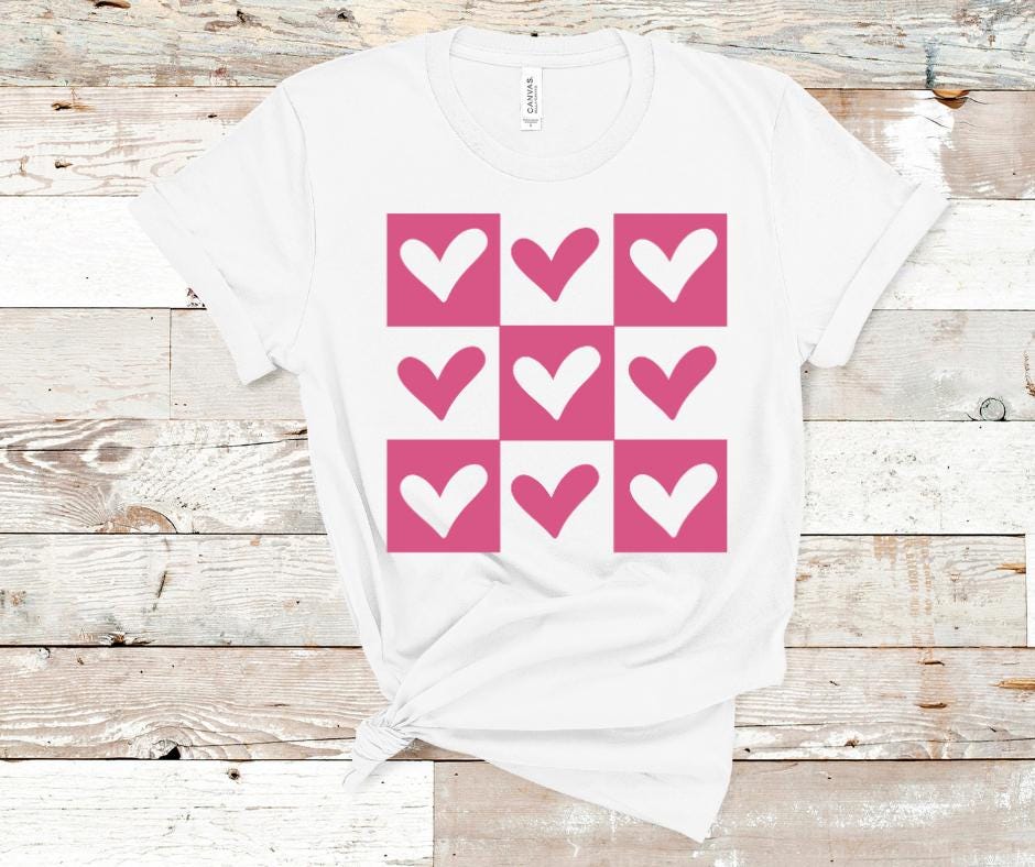 Retro Pink Hearts- Valentines Day DTF Transfer Prints- Ready To Press