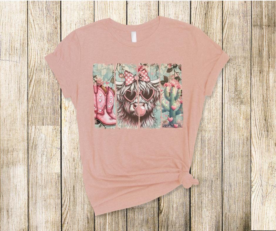 Retro Vintage Cowgirl Valentines- Highland Cow Valentines Day DTF Transfer Prints- Ready To Press