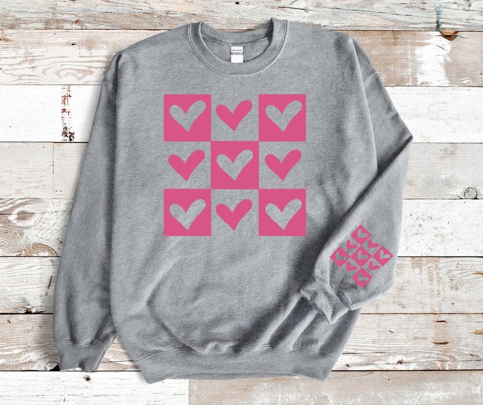 Retro Pink Hearts- Valentines Day DTF Transfer Prints- Ready To Press