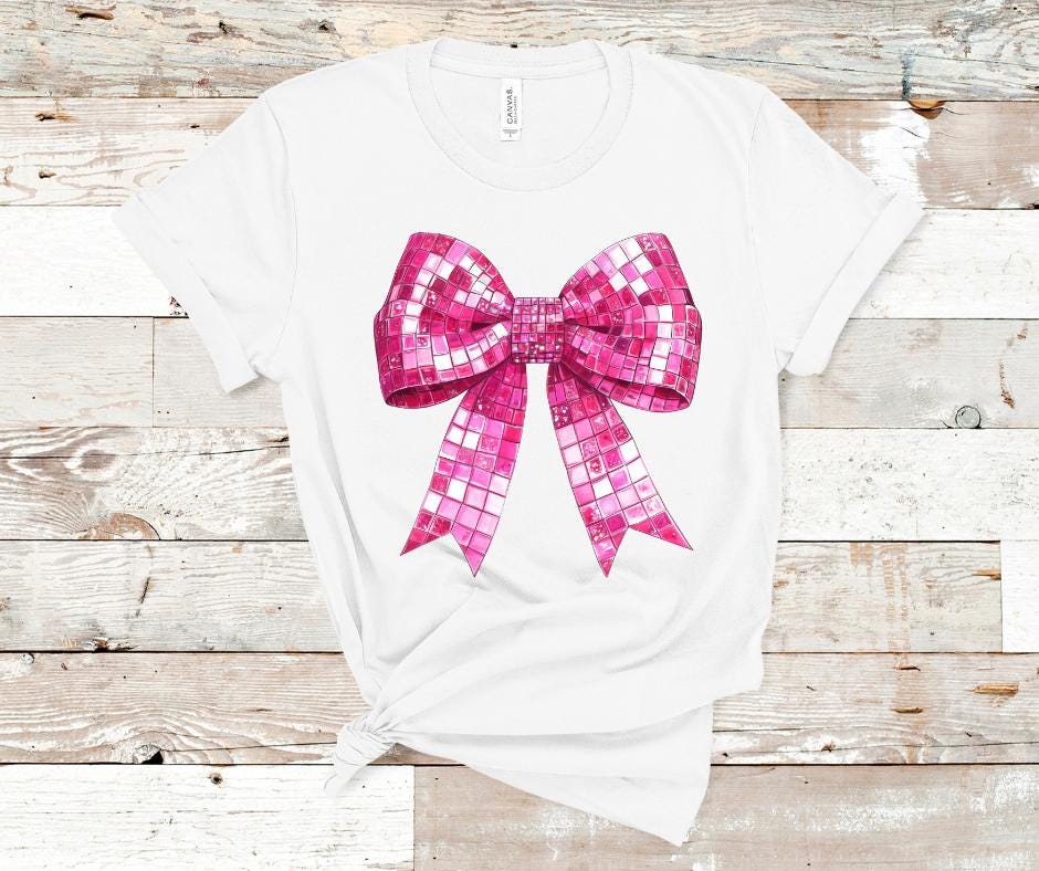 Pink Disco Coquette Bow- Valentines Day DTF Transfer Prints- Ready To Press