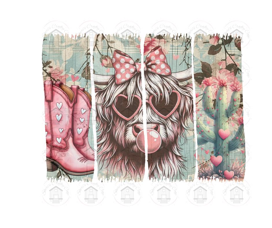 Retro Vintage Cowgirl Valentines- Highland Cow Valentines Day DTF Transfer Prints- Ready To Press