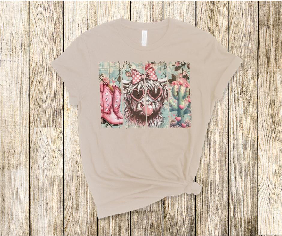 Retro Vintage Cowgirl Valentines- Highland Cow Valentines Day DTF Transfer Prints- Ready To Press