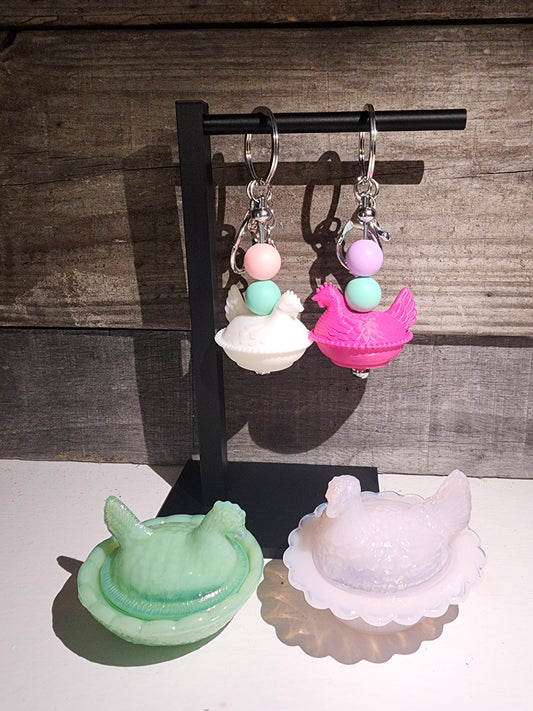 3D Printed Hen ON Nest Keychains- Vintage Inspired-CottageCore HON