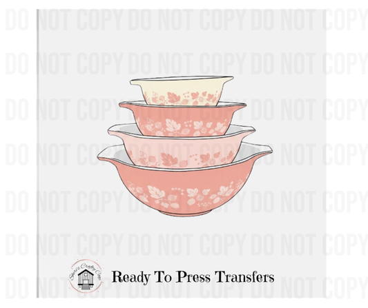 Vintage Pink PyrexCottagecore-Shabby Chic DTF Transfer Print- Ready To Press