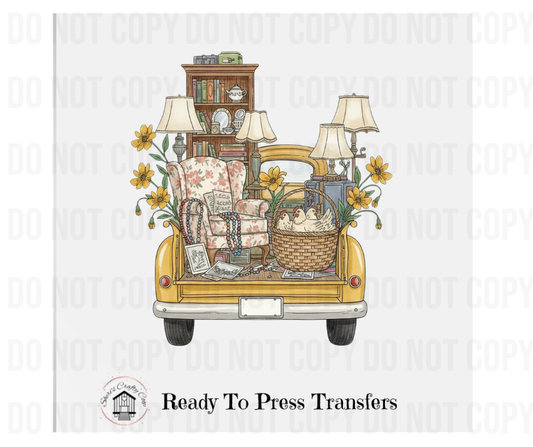 Vintage Yellow Truck Thrifting , Cottagecore Graphic Tee, Shabby Chic Country DTF Transfer