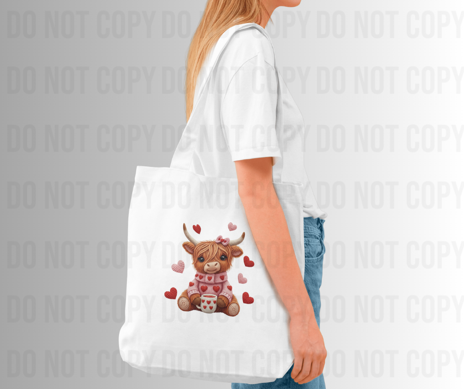 Adorable Knitted Highland Cow-Valentines Day DTF Transfer Prints- Ready To Press