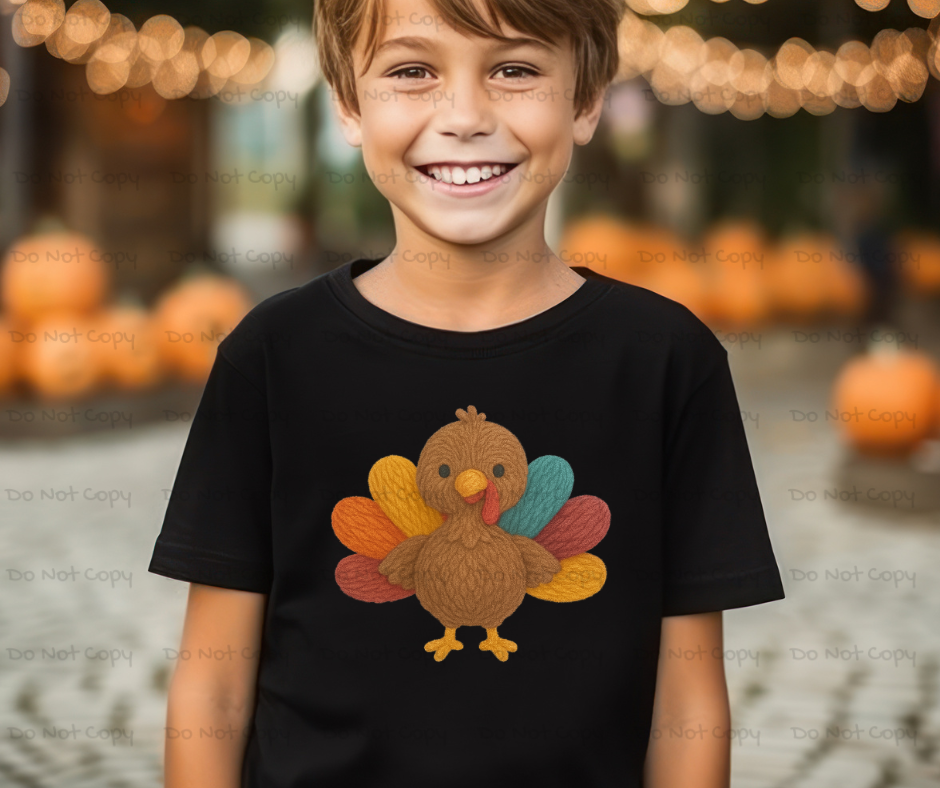 Cute Thanskgiving Turkey-Faux Yarn-DTF Transfer Print(Only) Ready To Press