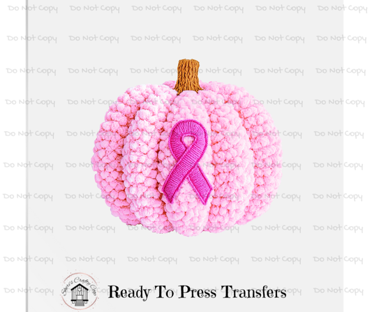 Breast Cancer Awareness Pumpkin Yarn-like- DTF Transfer Print- Ready To Press