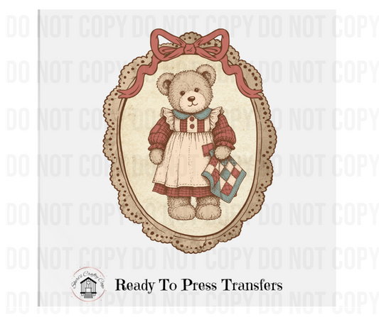 Vintage Teddy Bear Shirt, Cottagecore Bear Graphic Tee, Shabby Chic Nursery Aesthetic, Whimsical Storybook DTF Transfer Print