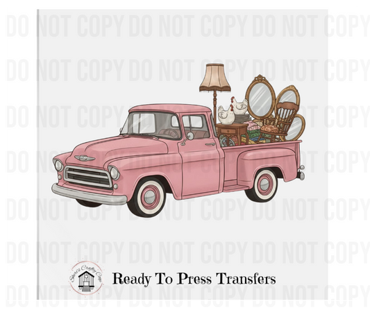 Vintage PInkTruck Thrifting , Cottagecore Graphic Tee, Farmhouse Aesthetic PInk Truck, Shabby Chic Country DTF Transfer
