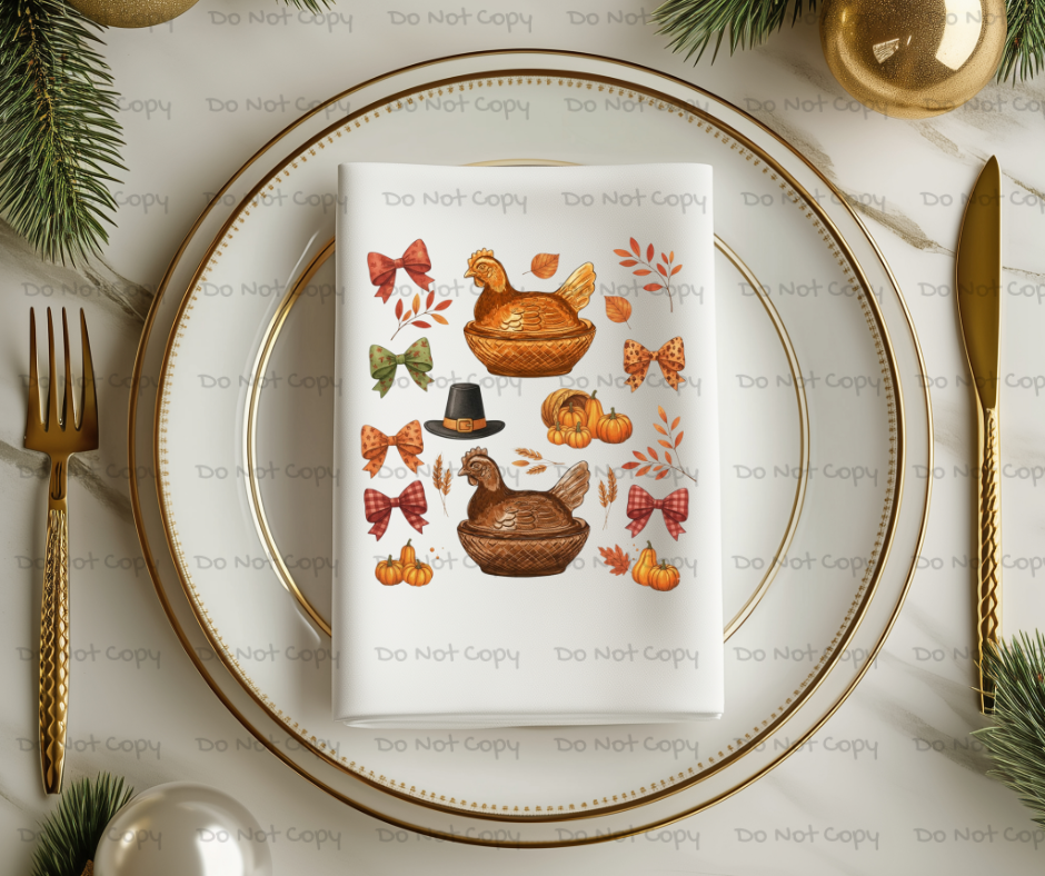 Thanksgiving Hen On A Nest Vintage Design- DTF Transfer Print- Ready To Press
