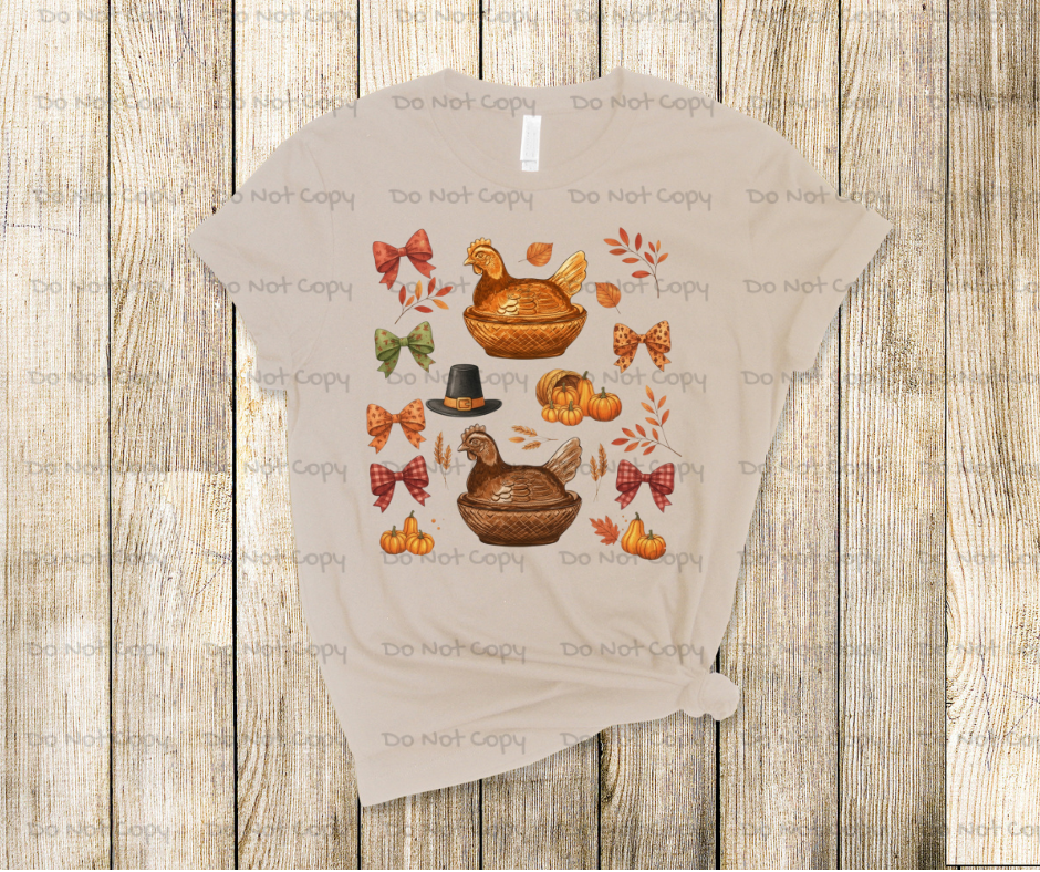 Thanksgiving Hen On A Nest Vintage Design- DTF Transfer Print- Ready To Press