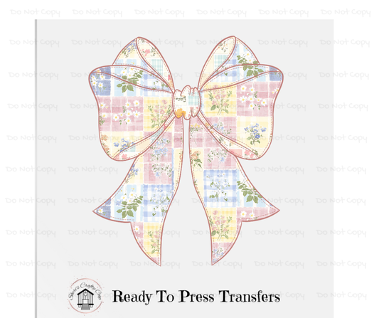 Cute Pastel Patchwork Bow, Cottagecore Kitchen Aesthetic, Shabby Chic Vintage DTF Tranfser Ready To Press