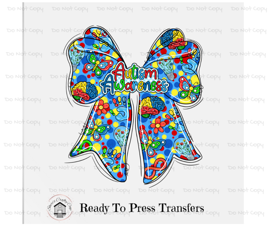 Autism Awareness Bow- DTF Transfer Print-Ready To Press