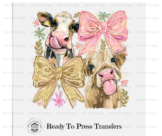Adorable Cows with Bows-Cottagecore Graphic, DTF Transfer Prints Ready To Press