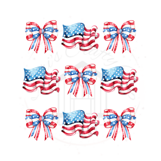 4th Of July Flags & Coquette Bows DTF Transfer Print(Only) Ready To Press