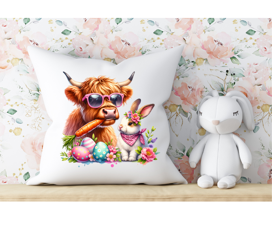 Easter Highland Cow & Bunny DTF Transfer Print(Only) Ready To Press