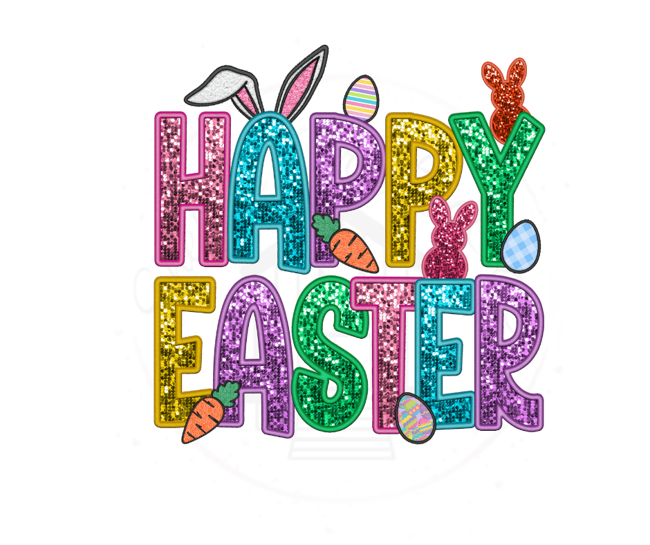 Happy Easter Faux Sequin DTF Transfer Print(Only) Ready To Press