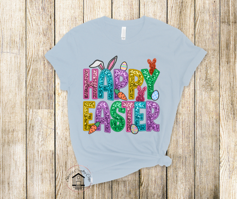 Happy Easter Faux Sequin DTF Transfer Print(Only) Ready To Press