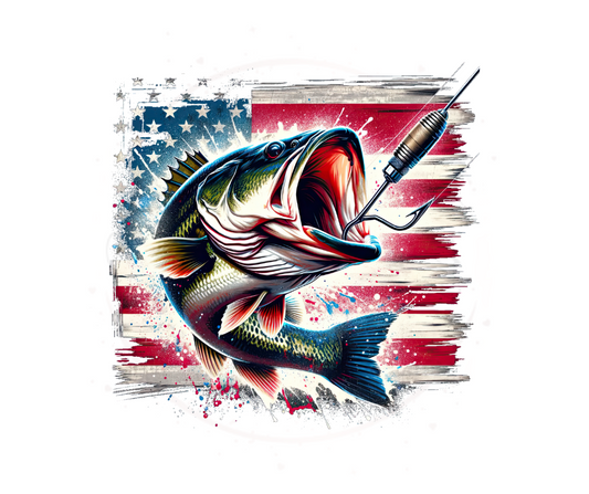 Patriotic USA Bass Fish DTF Transfer Print(Only) Ready To Press