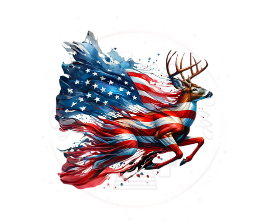 USA Deer Flag Patriotic DTF Transfer Print(Only) Ready To Press