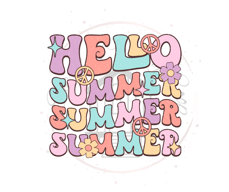 Retro Hello Summer DTF Transfer Print(Only) Ready To Press