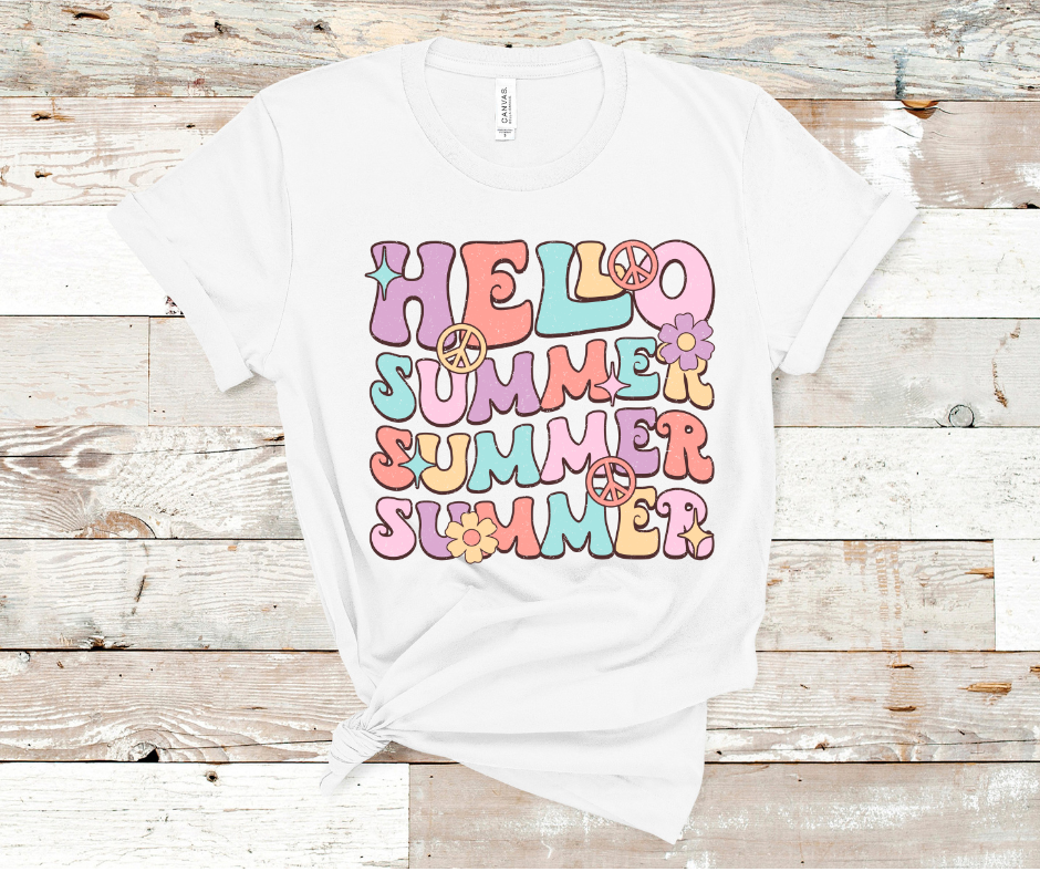 Retro Hello Summer DTF Transfer Print(Only) Ready To Press