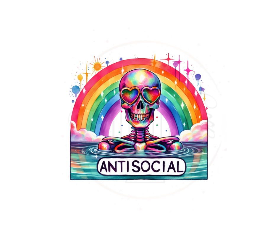 Antisocial Rainbow Skeleton DTF Transfer Print(Only) Ready To Press