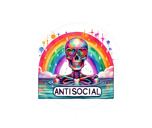 Antisocial Rainbow Skeleton DTF Transfer Print(Only) Ready To Press