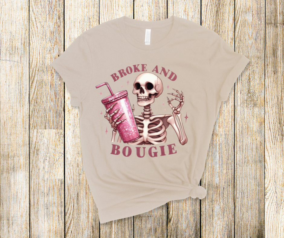 Broke And Bougie Skeleton With Pink Tumbler DTF Transfer Print Ready To Press