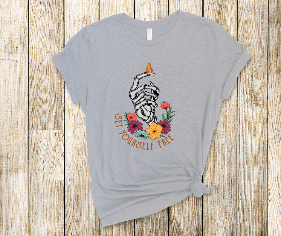 Set Yourself Free Skeleton Hand Floral  DTF Transfer Print(Only)