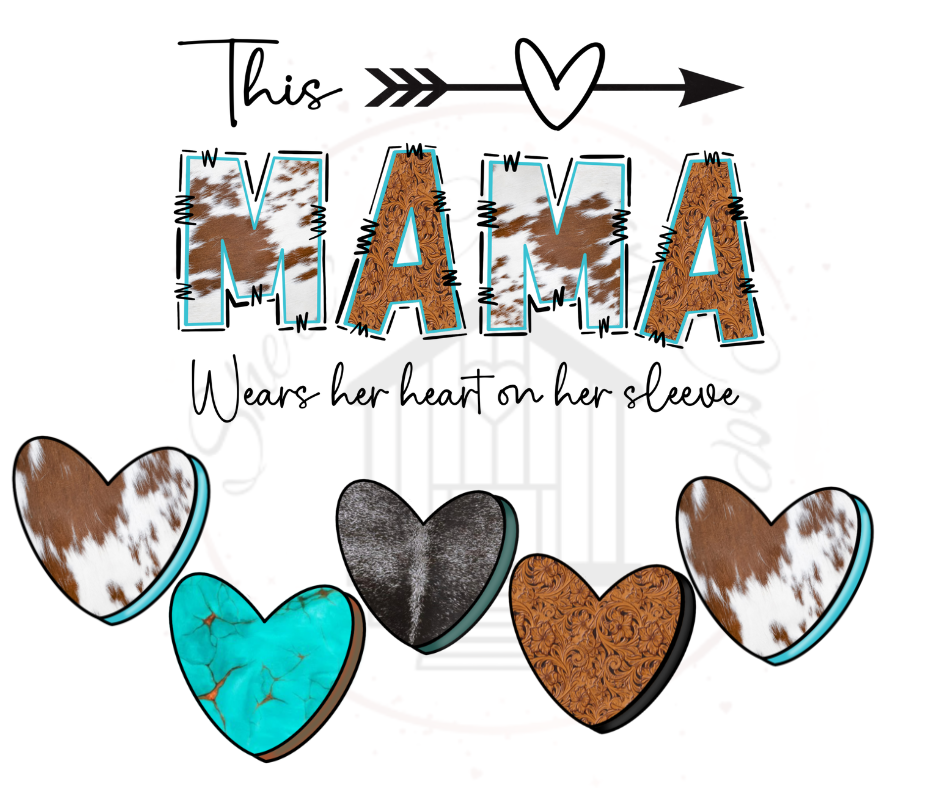 This Mama Wears Her Heart On Her Sleeve Cowhide Print Comfort Colors Soft Comfy Longsleeved Top