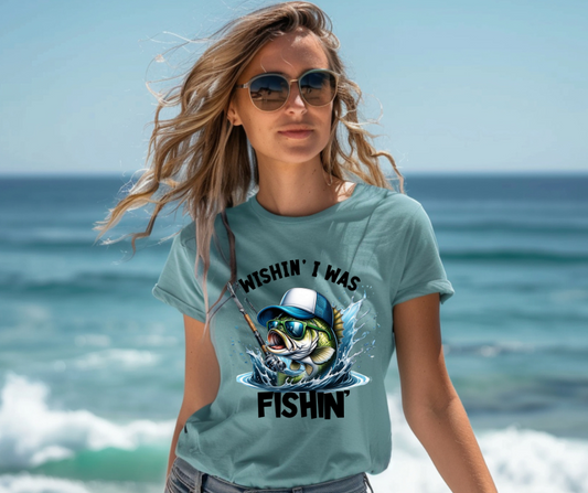 Wishin' I Was Fishin'  Unisex Soft Comfy Tee