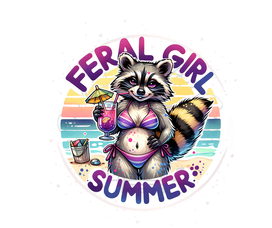 Feral Girl Summer Raccoon- DTF Transfer Print(Only) Ready To Press