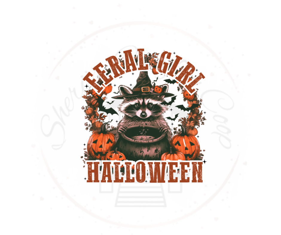 Feral Girl Halloween- Raccoon DTF Transfer Print- Ready To Press