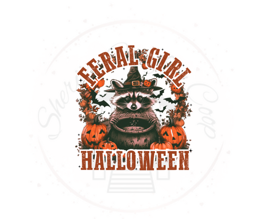 Feral Girl Halloween- Raccoon DTF Transfer Print- Ready To Press